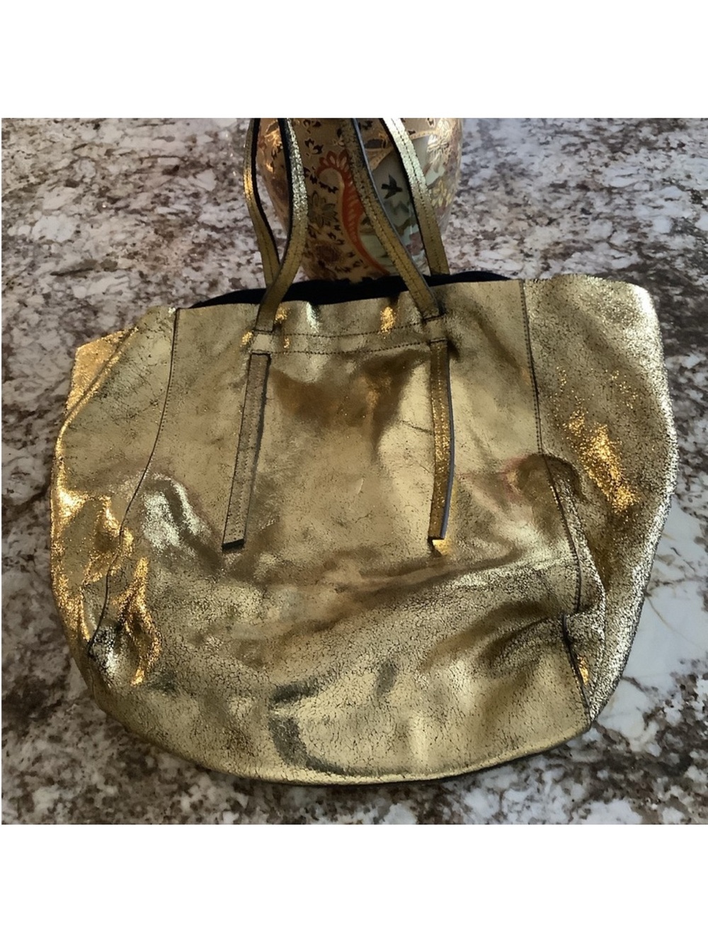 Zara Gold Metallic large leather Tote Bag - - Picture 6 of 15